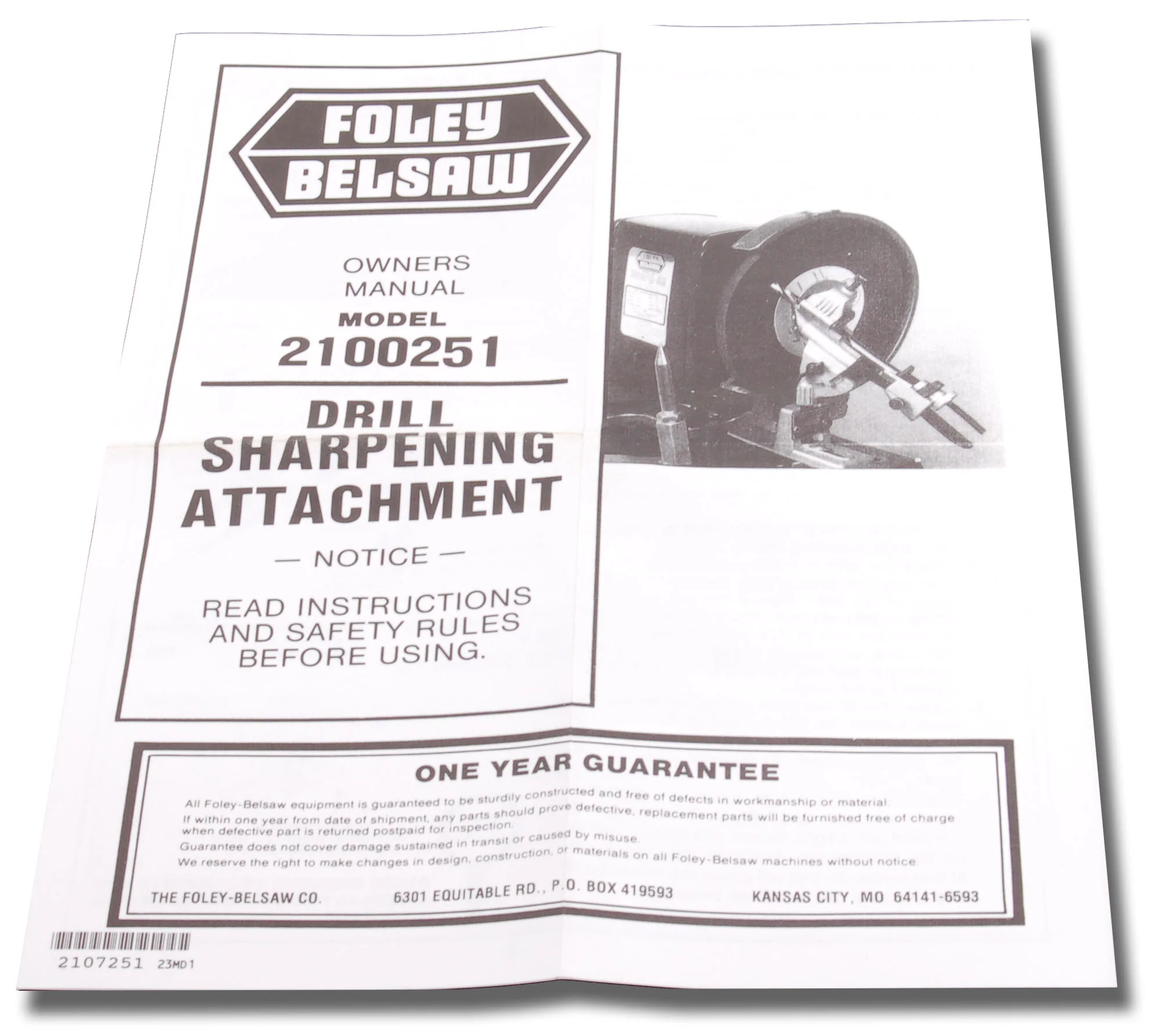 1055 Drill Bit Sharpening Attachment Owners Manual