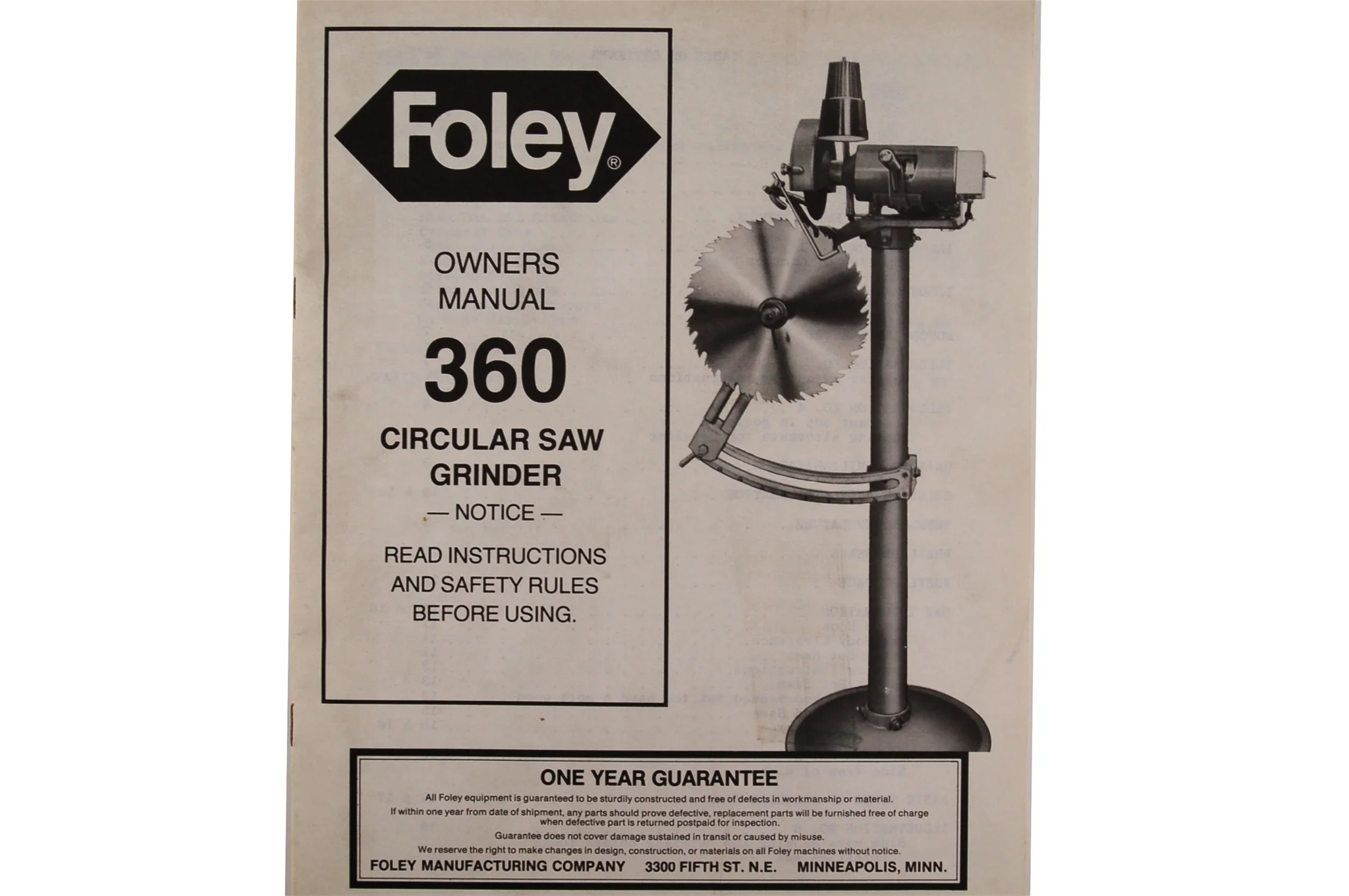 Manual for Foley-Belsaw Model 360 Grinder