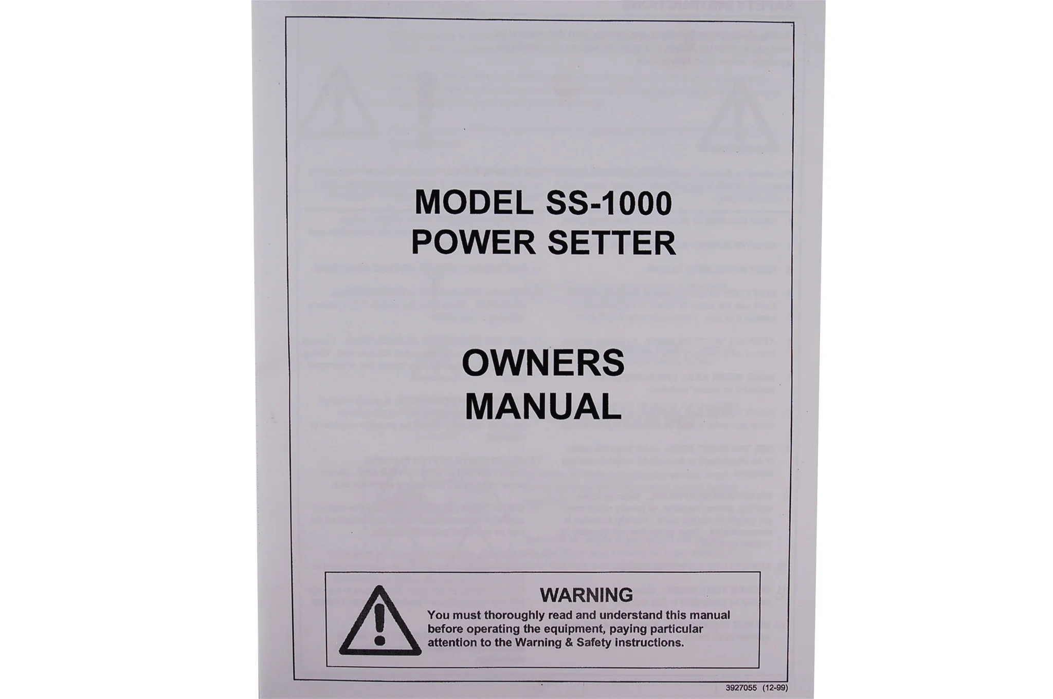 Manual for Foley-Belsaw Model SS1000 Setter