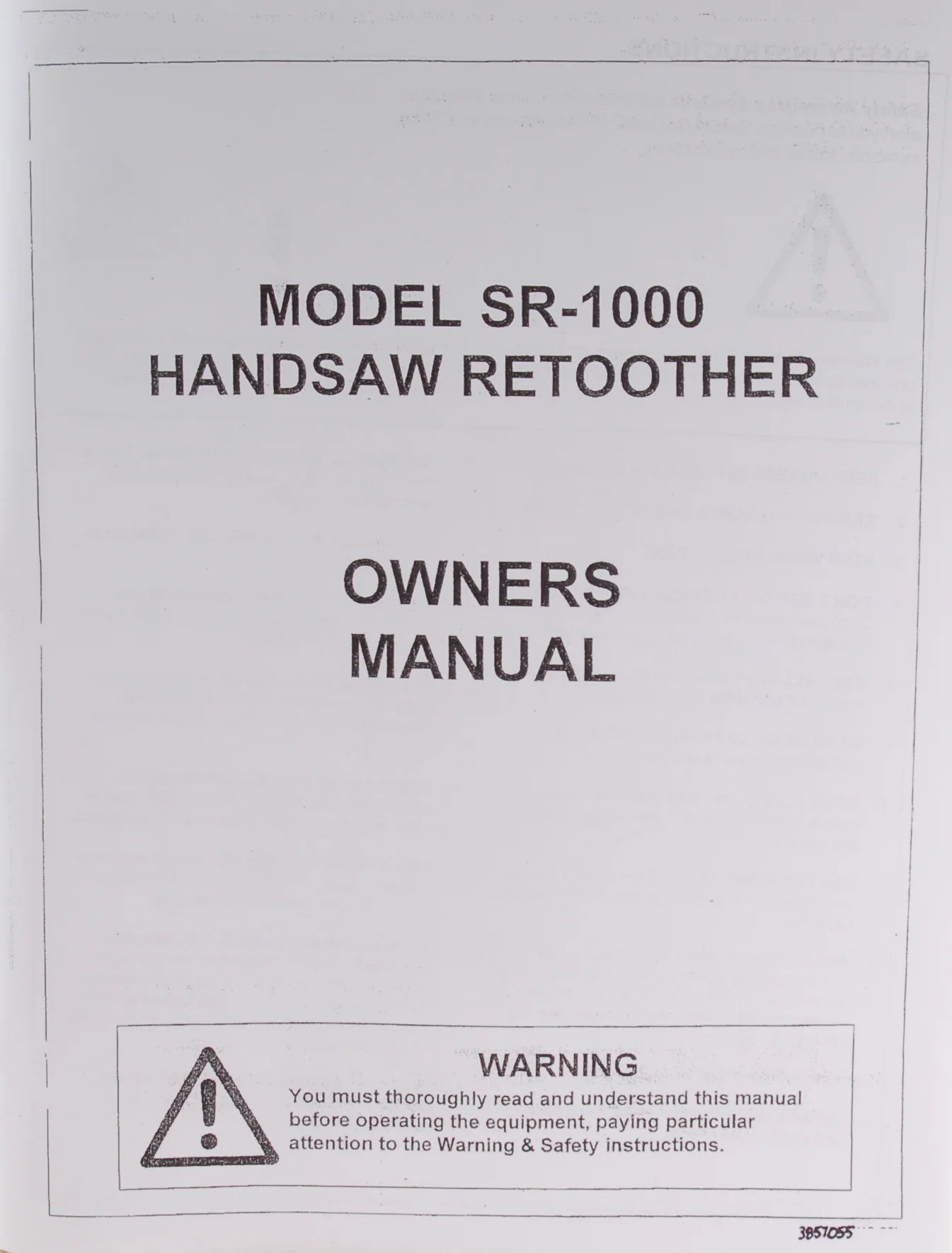 Manual for Foley-Belsaw Models 385 and SR1000