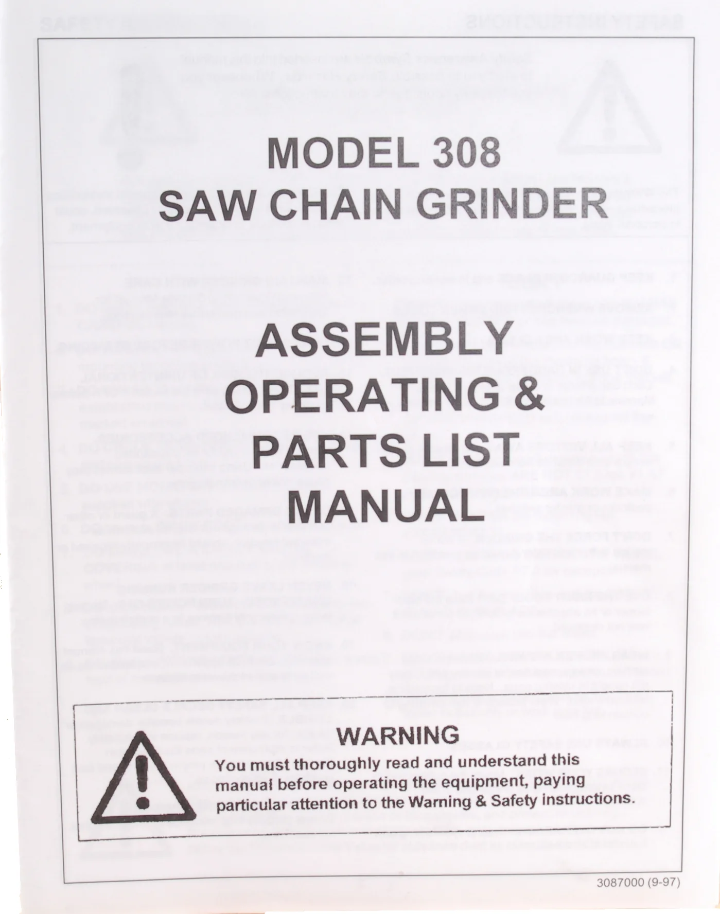 Manual for Model 308 Chain Grinder