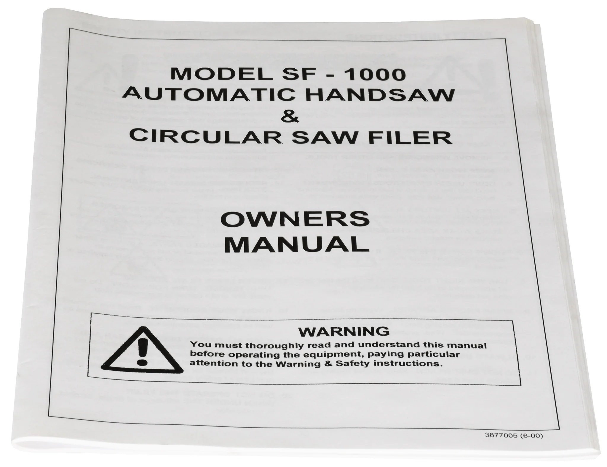 Manual for Model SF1000 Automatic Handsaw & Circular Saw Filer